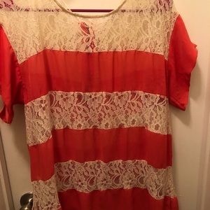 Orange with cream lace shirt
